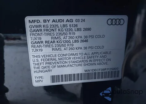 2024 Audi Q3 Premium 45 Tfsi S Line Quattro Tiptronic из США, поврежденный, VIN WA1DECF39R1125800